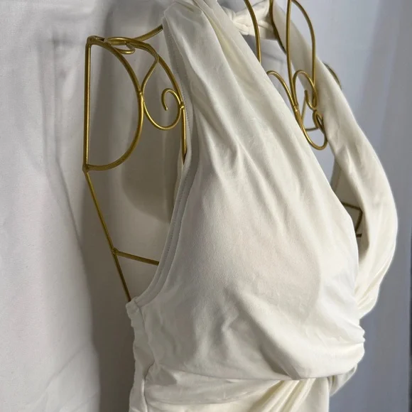 Michael Kors White Ruched V-Neck Halter One Piece Swimsuit - 6 - Picture 6 of 16